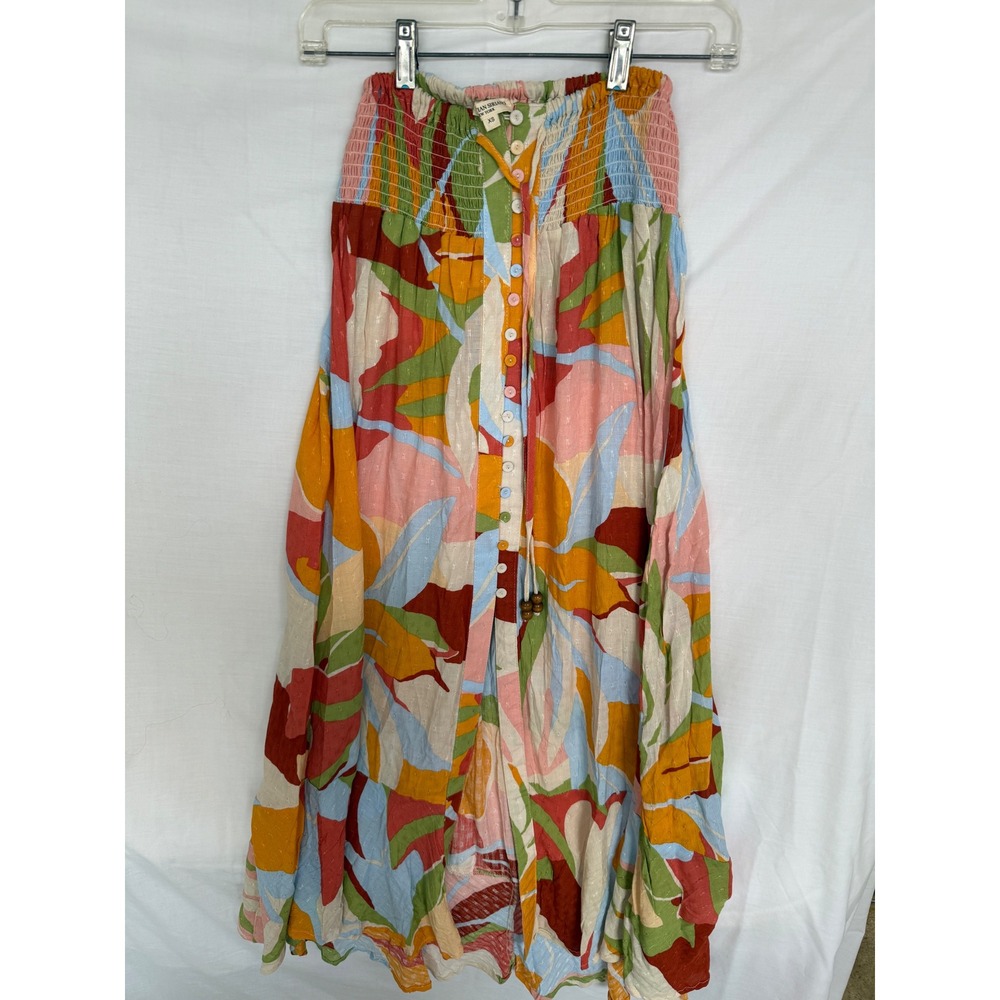 Christian Siriano New York Multi Color Abstract Floral Smocked Maxi Skirt XS